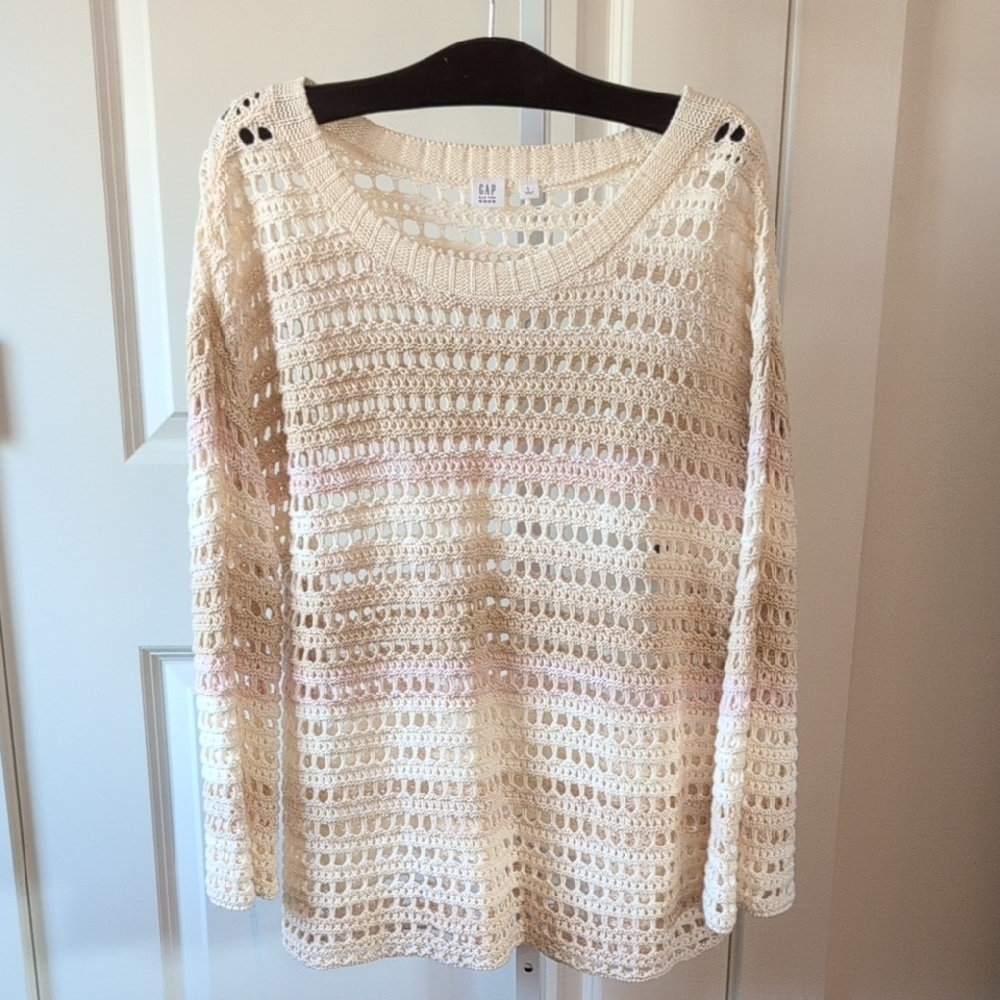 GAP Pink and Cream Crew Neck Sweater with Loose Knit